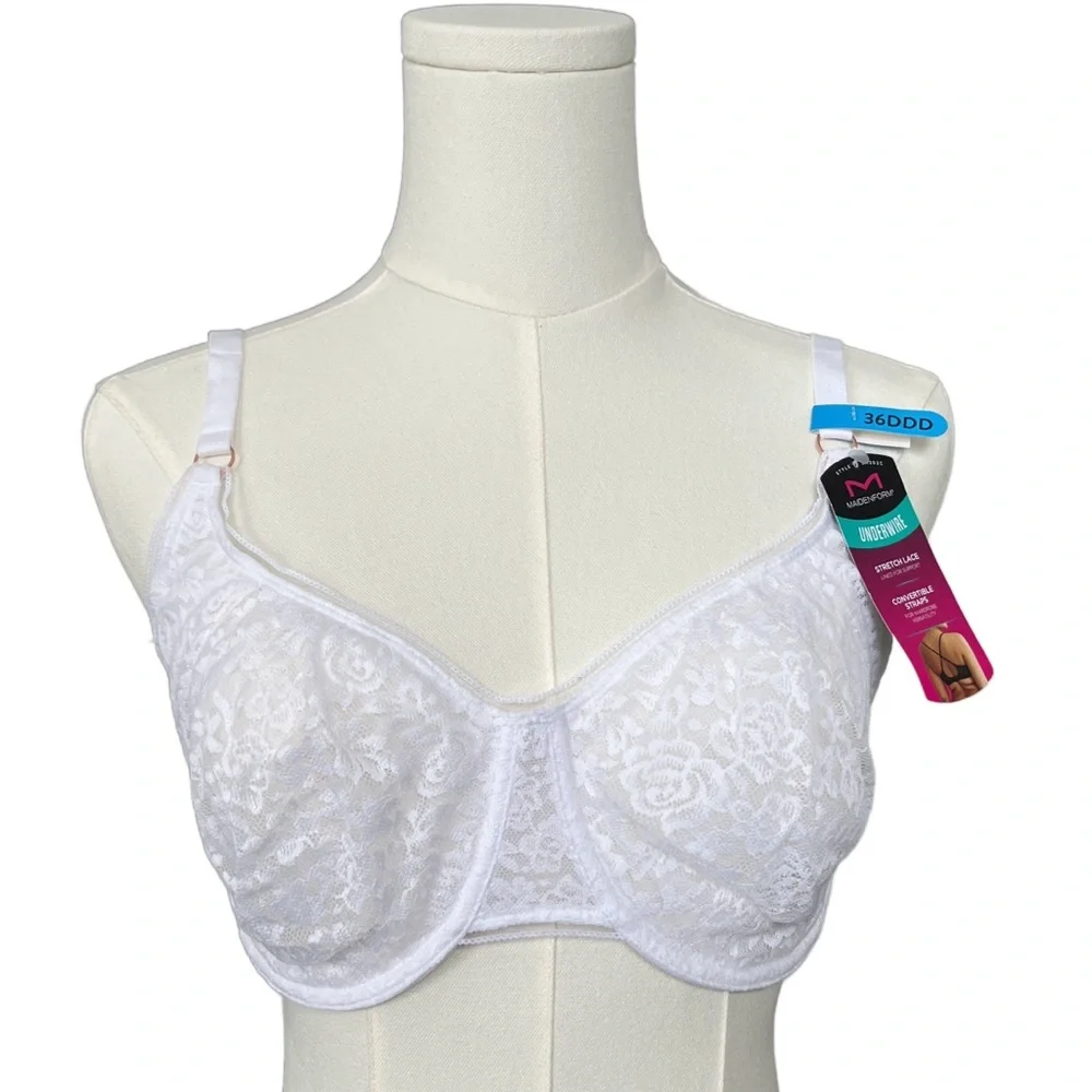 Maidenform White Floral Lace Underwire Bra Size 36DDD